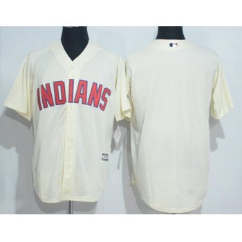 Men's Cleveland Indians Blank Cream Stitched MLB Majestic Cool Base Jersey