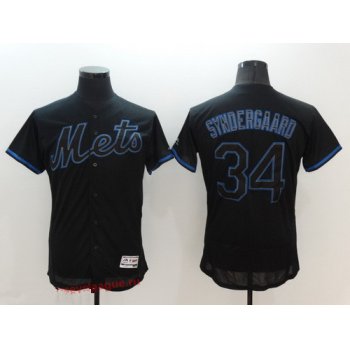 Men's New York Mets #34 Noah Syndergaard Lights Out Black Fashion 2016 Flex Base Majestic Stitched MLB Jersey