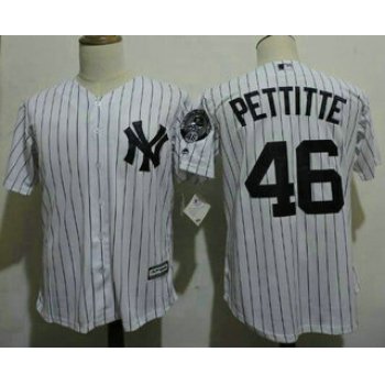 Men's New York Yankees #46 Andy Pettitte Majestic White With Navy Home Cool Base Player Jersey with Retirement Patch