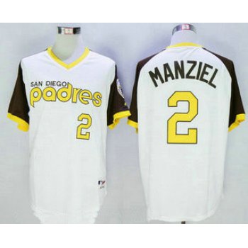 Men's San Diego Padres #2 Johnny Manziel White Stitched MLB Majestic Cooperstown Cool Base Jersey