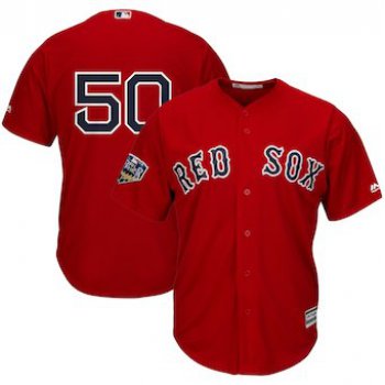 Men's Boston Red Sox #50 Mookie Betts Majestic Scarlet 2018 World Series Cool Base Player Number Jersey
