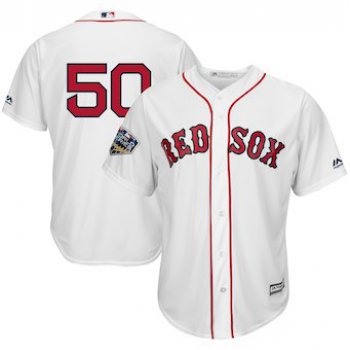 Men's Boston Red Sox #50 Mookie Betts Majestic White 2018 World Series Cool Base Player Number Jersey