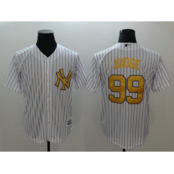 Yankees 99 Aaron White Gold Cool Base Jersey