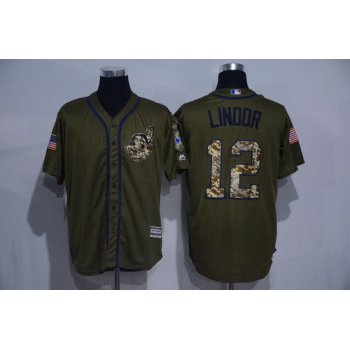 Men's Cleveland Indians #12 Francisco Lindor Green Salute to Service Cool Base Stitched MLB Jersey