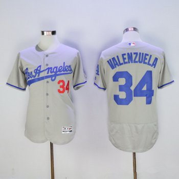 Men's Los Angeles Dodgers #34 Fernando Valenzuela Retired Gray Road 2016 Flexbase Majestic Baseball Jersey
