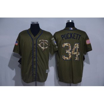 Men's Minnesota Twins #34 Kirby Puckett Retired Green Salute to Service Cool Base Stitched MLB Jersey
