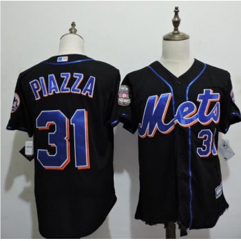 Men's New York Mets #31 Mike Piazza Black Cooperstown Collection Throwback Jersey Mets 2016 HOF patch