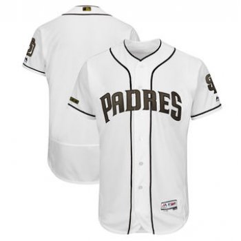 Men's San Diego Padres Blank Majestic White 2018 Memorial Day Authentic Collection Flex Base Team Jersey