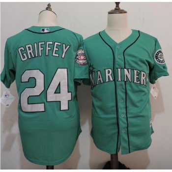 Men's Seattle Mariners #24 Ken Griffey Jr. Green Cooperstown Collection Cool Base Jersey w2016 Hall Of Fame Patch