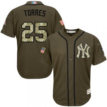 New York Yankees 25 Gleyber Torres Green Salute to Service Stitched Baseball Jersey