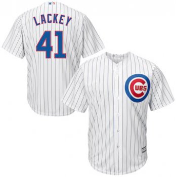 Men's Chicago Cubs 41 John Lackey Majestic White Home Cool Base Player Jersey