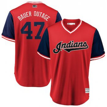 Men's Cleveland Indians 47 Trevor Bauer Bauer Outage Majestic Red 2018 Players' Weekend Cool Base Jersey