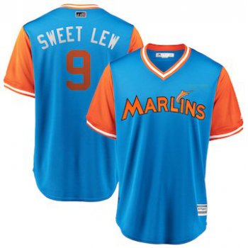 Men's Miami Marlins 9 Lewis Brinson Sweet Lew Majestic Light Blue 2018 Players' Weekend Cool Base Jersey