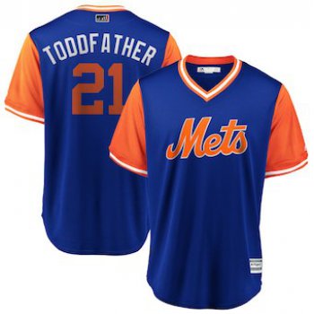 Men's New York Mets 21 Todd Frazier Toddfather Majestic Royal 2018 Players' Weekend Cool Base Jersey