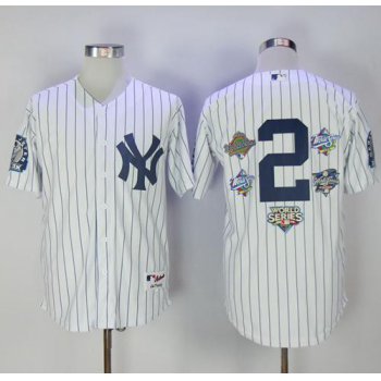 Men's New York Yankees #2 Derek Jeter White Strip Five Times World Series Champion Stitched MLB Jersey
