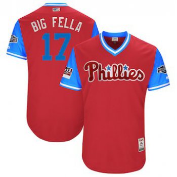 Men's Philadelphia Phillies 17 Rhys Hoskins Big Fella Majestic Scarlet 2018 MLB Little League Classic Authentic Jersey