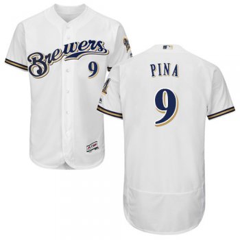 Milwaukee Brewers #9 Manny Pina White Flexbase Authentic Collection Stitched Baseball Jersey