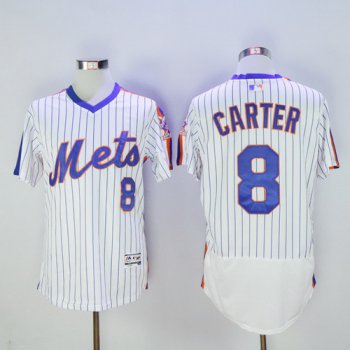 Men's New York Mets #8 Gary Carter Retired White Pullover 2016 Flexbase Majestic Baseball Jersey 25th Patch