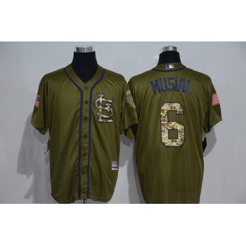 Men's St. Louis Cardinals #6 Stan Musial Retired Green Salute to Service Majestic Baseball Jersey