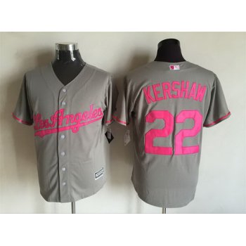 Men's Los Angeles Dodgers #22 Clayton Kershaw Gray With Pink 2016 Mother's Day Baseball Cool Base Jersey