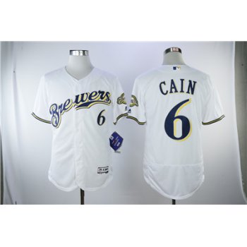 Men's Milwaukee Brewers #6 White Flexbase Authentic Collection Stitched MLB Jersey