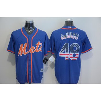 Men's New York Mets #48 Jacob deGrom Blue With Orange USA Flag Fashion MLB Baseball Jersey
