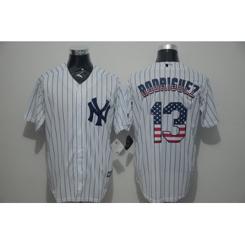 Men's New York Yankees #13 Alex Rodriguez White USA Flag Fashion MLB Baseball Jersey