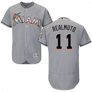 Miami marlins #11 JT Realmuto Grey Flexbase Authentic Collection Stitched Baseball Jersey