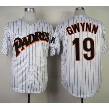 Mitchell and Ness San Diego Padres #19 Tony Gwynn White(Blue strip) Stitched Throwback MLB Jersey