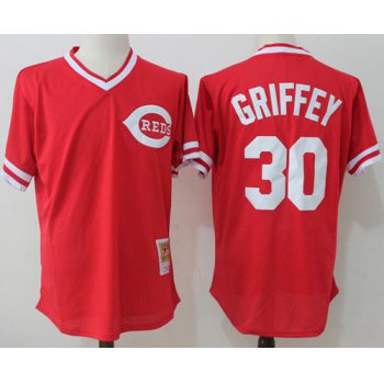 Size 5XL Mitchell And Ness Reds #30 Ken Griffey Red Throwback Stitched MLB Jersey