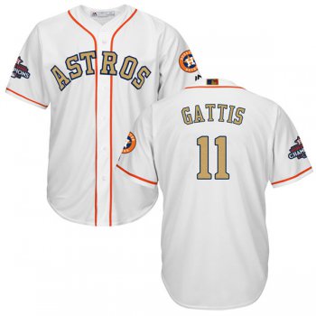 Men's Houston Astros #11 Evan Gattis White 2018 Gold Program Cool Base Stitched MLB Jersey
