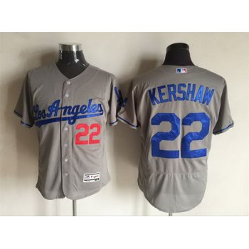Men's Los Angeles Dodgers #22 Clayton Kershaw Gray Road 2016 Flexbase Majestic Baseball Jersey