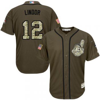 Cleveland Indians #12 Francisco Lindor Green Salute to Service Stitched MLB Jersey