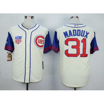 Men's Chicago Cubs #31 Greg Maddux Retired Cream 1942 Majestic Cooperstown Collection Throwback Jersey