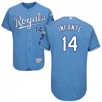 Men's Kansas City Royals #14 Omar Infante Light Blue 2016 Flexbase Majestic Baseball Jersey