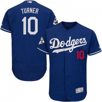 Men's Los Angeles Dodgers #10 Justin Turner Blue Flexbase Authentic Collection 2017 World Series Bound Stitched MLB Jersey