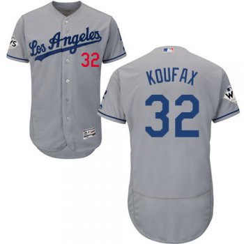 Men's Los Angeles Dodgers #32 Sandy Koufax Grey Flexbase Authentic Collection 2017 World Series Bound Stitched MLB Jersey