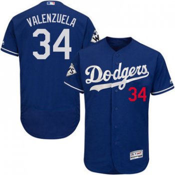 Men's Los Angeles Dodgers #34 Fernando Valenzuela Blue Flexbase Authentic Collection 2017 World Series Bound Stitched MLB Jersey