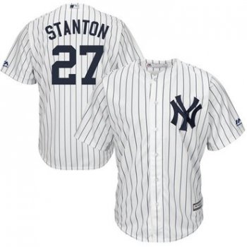 Men's New York Yankees #27 Giancarlo Stanton White Strip New Cool Base Stitched MLB Jersey