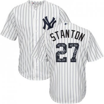 Men's New York Yankees #27 Giancarlo Stanton White Strip Team Logo Fashion Stitched MLB Jersey
