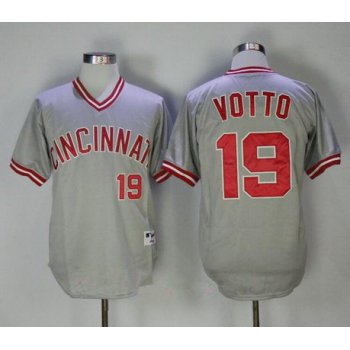 Men's Cincinnati Reds #19 Joey Votto Gray Pullover 2013 Cooperstown Collection Stitched MLB Majestic Jersey