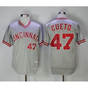 Men's Cincinnati Reds #47 Johnny Cueto Gray Pullover 2013 Cooperstown Collection Stitched MLB Majestic Jersey