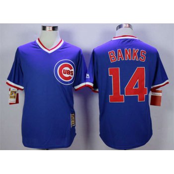 Men's Chicago Cubs #14 Ernie Banks Blue Throwback Jersey