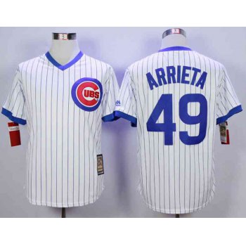 Men's Chicago Cubs #49 Jake Arrieta White Throwback Jersey