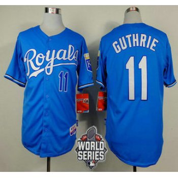 Men's Kansas City Royals #11 Jeremy Guthrie Light Blue Alternate Baseball Jersey With 2015 World Series Patch