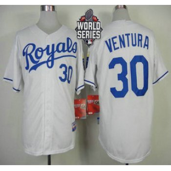Men's Kansas City Royals #30 Yordano Ventura White Home Baseball Jersey With 2015 World Series Patch