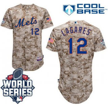Men's New York Mets #12 Juan Lagares Camo Jersey with World Series Participant Patch