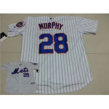 Men's New York Mets #28 Daniel Murphy White Pinstripe Home 2015 MLB Cool Base Jersey