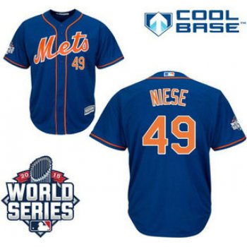 New York Mets #49 Jon Niese Royal Blue Orange Cool Base Jersey with 2015 World Series Participant Patch