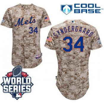 New York Mets Authentic #34 Noah Syndergaard Camo Jersey with 2015 World Series Patch